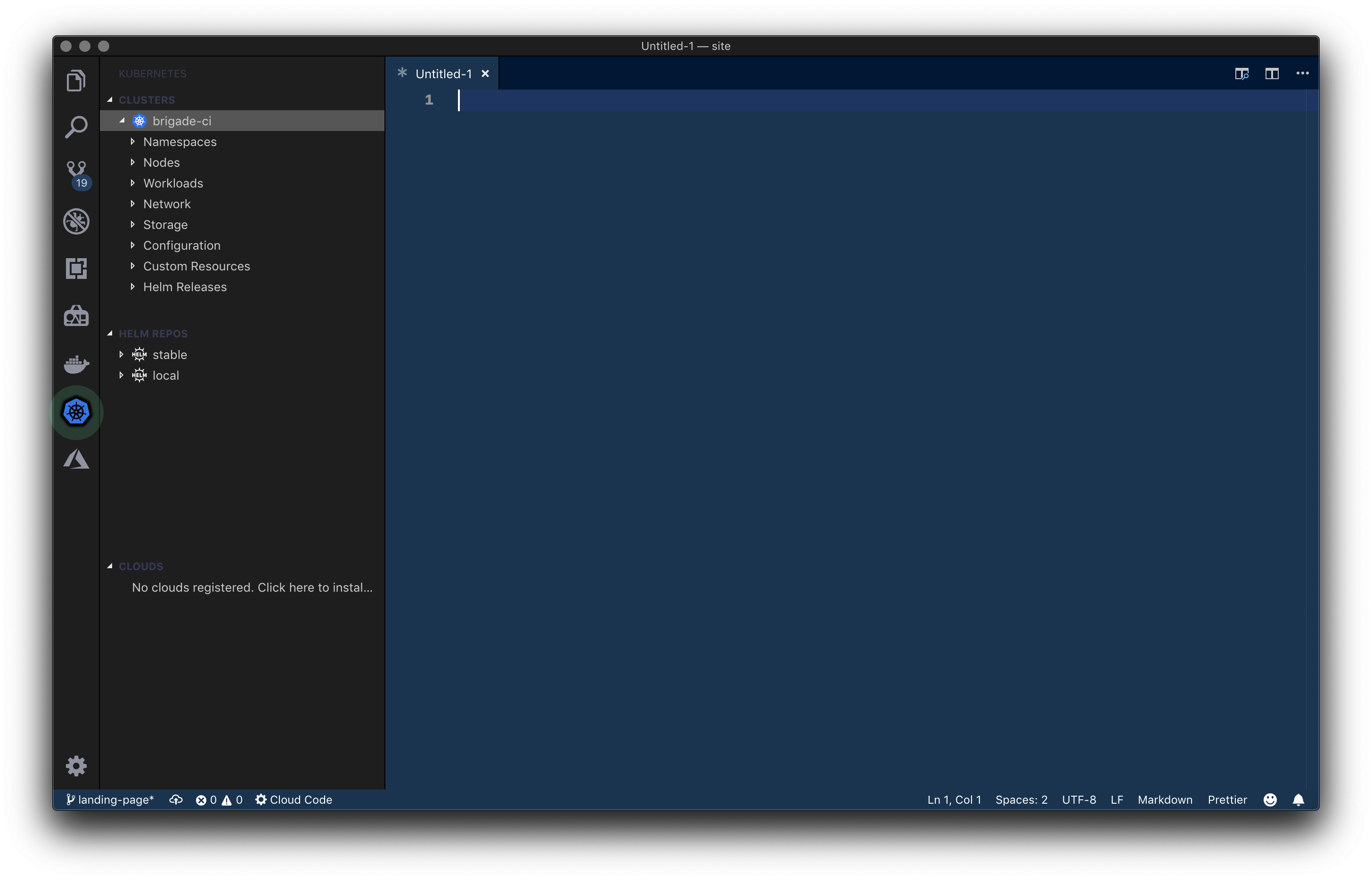 Screenshot of VS Code with the Kubernetes Tools extension